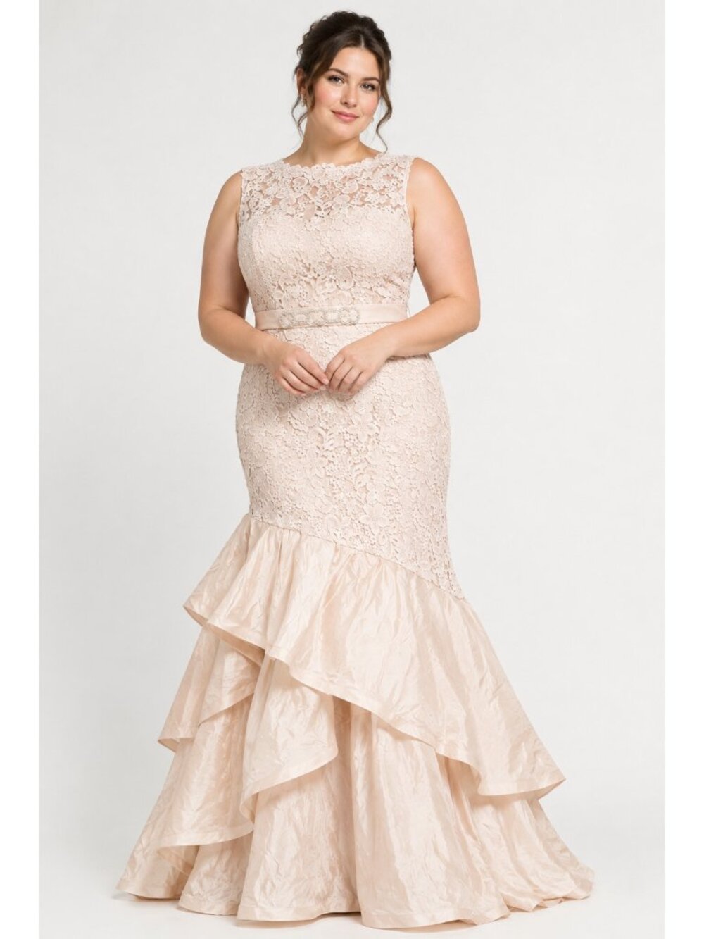 NWT Rickie Freeman for Teri Jon Lace & Taffeta Gown in Blush Pink Dress 16